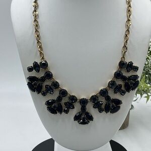 J. Crew Midnight Blue Faceted‎ Rhinestone Floral Statement Bib Necklace